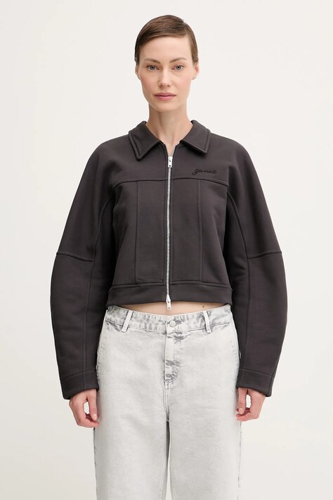 Куртка GANNI Heavy Terry Jersey Bomber цвет чёрный переходная T4358