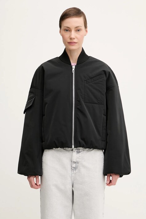 GANNI kurtka Light Twill Oversized Short Bomber kolor czarny przejściowa F9180