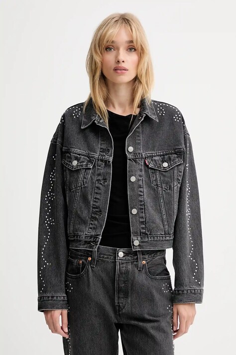Džínová bunda Levi's šedá barva, přechodná, oversize, A9456