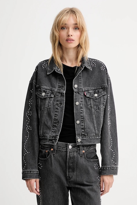 Rifľová bunda Levi's šedá farba, prechodná, oversize, A9456