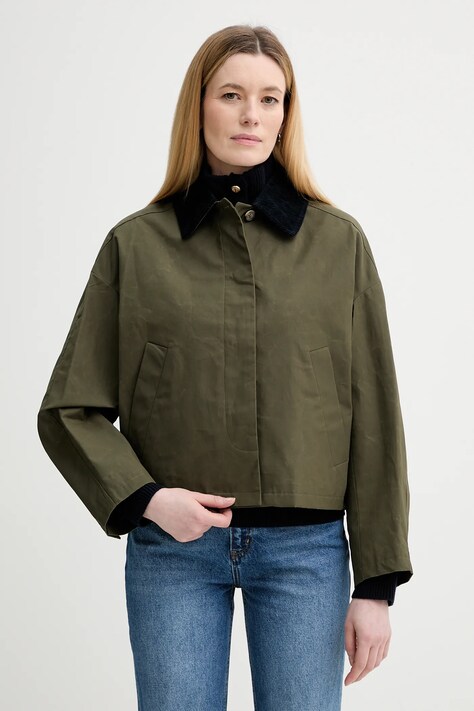 Памучно яке A.P.C. Veste Becca в зелено преходен модел с уголемена кройка COHIL.F02990