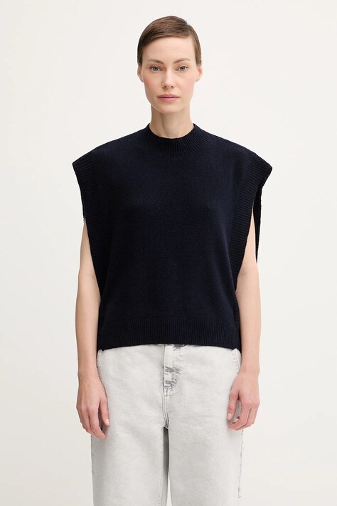 A.P.C. kamizelka wełniana Pull Mathilde damski kolor granatowy lekki z półgolfem WOASA.F23430