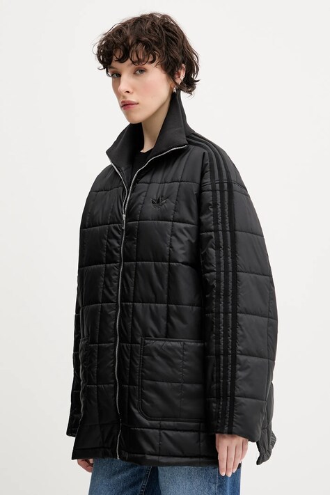 Bunda adidas Originals Quilted Jkt černá barva, přechodná, oversize, JX8825