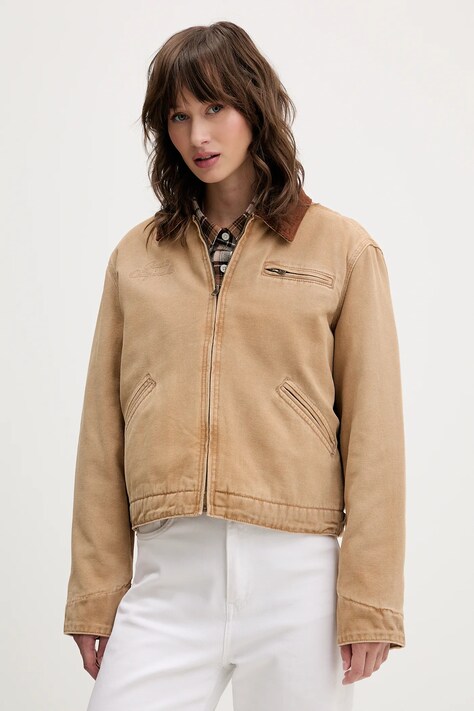Guess Originals kurtka jeansowa kolor brązowy przejściowa W5BN80 WG163