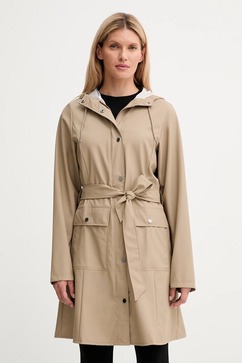 Rains rövid kabát 18130 Curve Long Jacket bézs, átmeneti, 18130