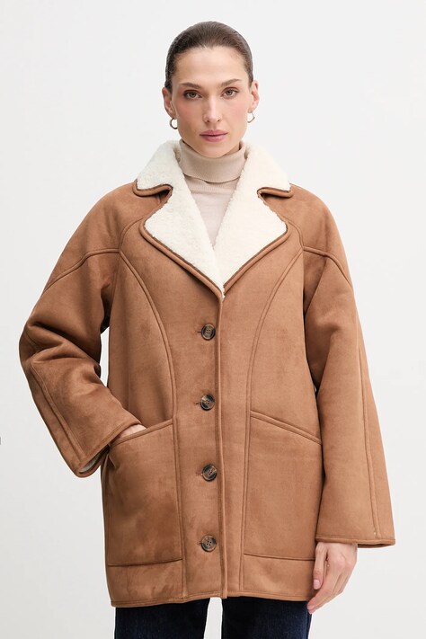 Pepe Jeans płaszcz kolor brązowy PL4024362