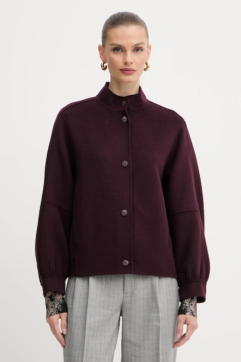 Twinset kurtka wełniana kolor bordowy przejściowa oversize 252TP2071