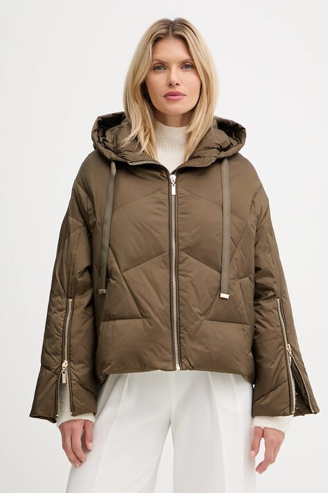 Twinset kurtka puchowa kolor zielony zimowa oversize 252TT2060