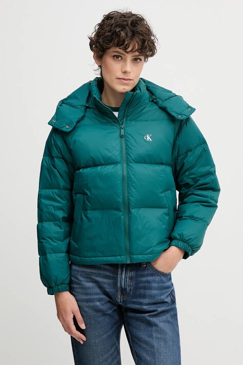 Calvin Klein Jeans kurtka puchowa kolor turkusowy zimowa oversize LV047D501G