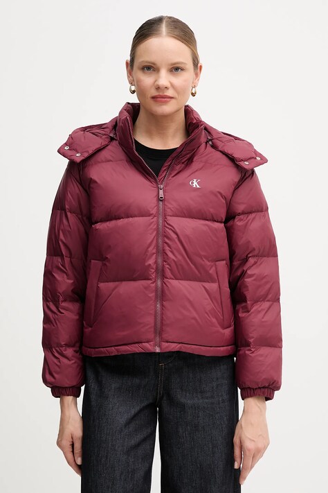 Calvin Klein Jeans kurtka puchowa kolor bordowy zimowa oversize LV047D501G