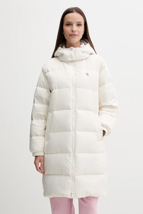 Calvin Klein Jeans kurtka puchowa kolor beżowy zimowa LV047D502G
