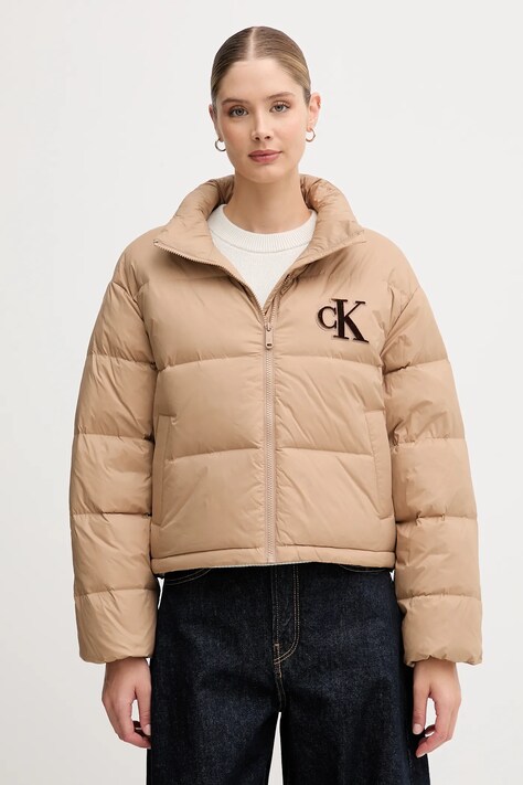 Calvin Klein Jeans geacă de puf culoarea bej, de iarnă, LV047D503G