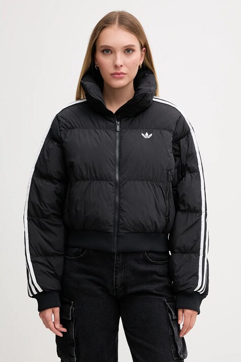 adidas Originals geacă Cropped Puffer culoarea negru, de tranzitie, JX2970