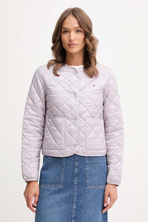 Bunda Tommy Hilfiger fialová farba, prechodná, WW0WW47290
