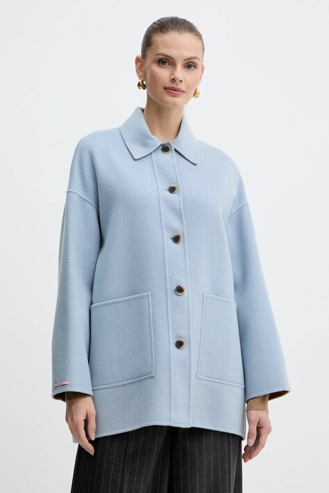 MAX&Co. kurtka wełniana kolor niebieski przejściowa oversize 2526086043200