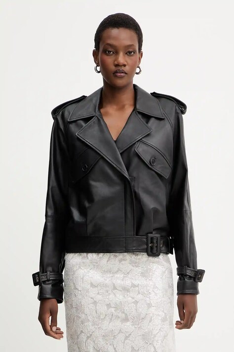 Δερμάτινo jacket Luisa Spagnoli χρώμα: μαύρο, 542262