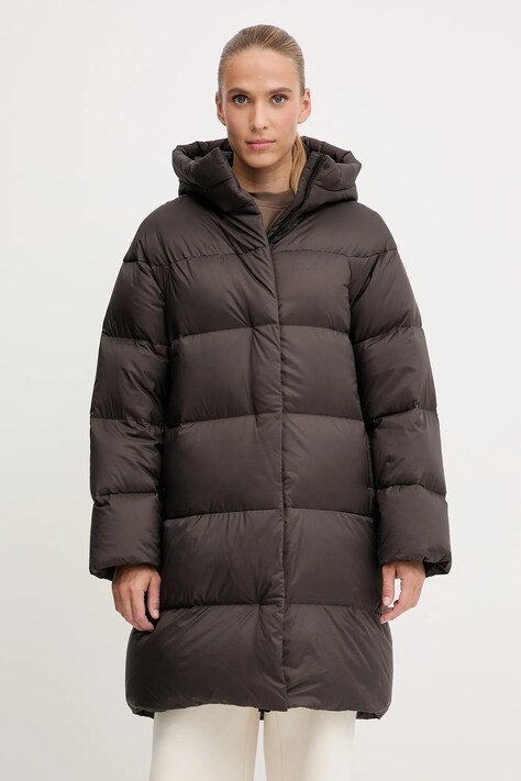 Пухено яке Jack Wolfskin ICY HILL в кафяво зимен модел с уголемена кройка A65093