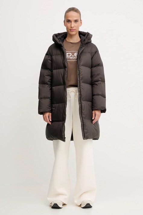 Jack Wolfskin kurtka puchowa ICY HILL kolor brązowy zimowa oversize A65093