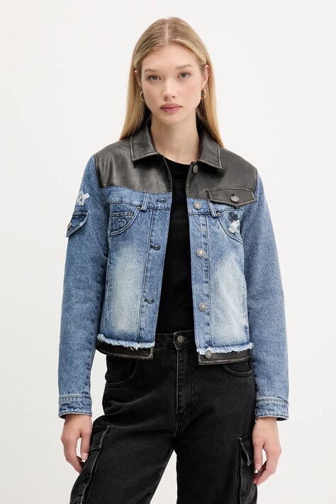 Desigual kurtka jeansowa CONSTRA kolor niebieski przejściowa 25WWED16
