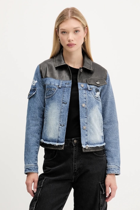 Desigual kurtka jeansowa CONSTRA kolor niebieski przejściowa 25WWED16