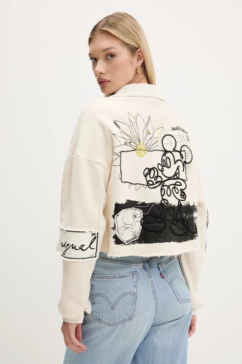 Desigual kurtka bawełniana DISNEY MICKEY kolor beżowy przejściowa 25WWSK16