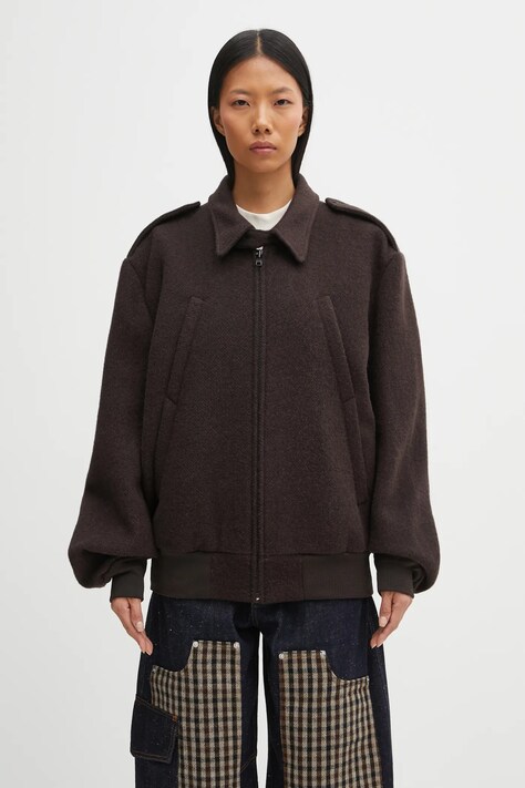 MM6 Maison Margiela kurtka wełniana kolor brązowy przejściowa oversize S62AN0169.M35635.002F