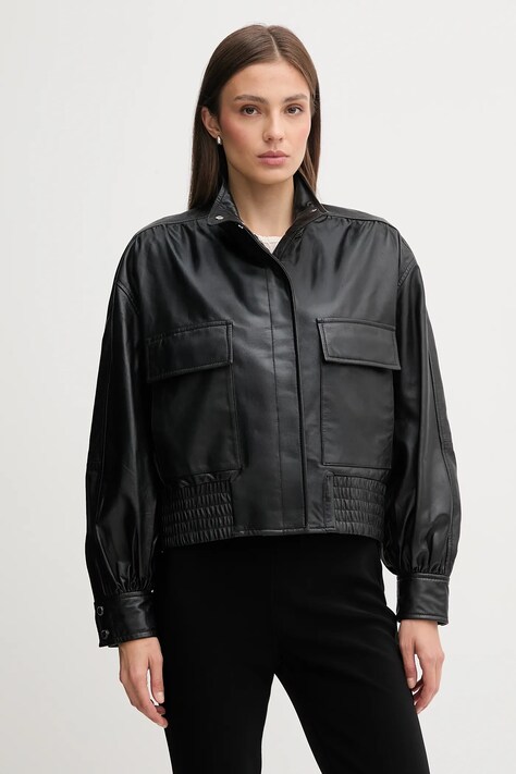 Pedro del Hierro geacă de piele culoarea negru, de tranzitie, oversize, 5492124