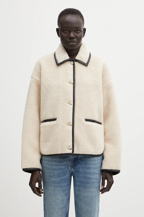 Anine Bing kurtka z domieszką wełny camden kolor beżowy przejściowa oversize A.01.11274