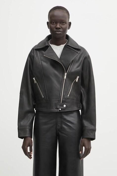 Anine Bing ramoneska skórzana julie kolor czarny przejściowa oversize A.01.11323