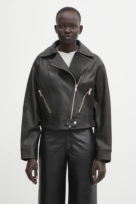 Anine Bing ramoneska skórzana julie kolor czarny przejściowa oversize A.01.11323