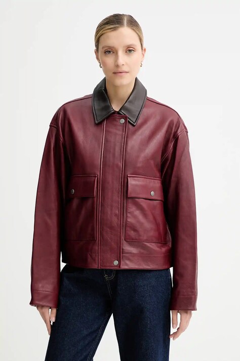 Rag & Bone kurtka skórzana kolor bordowy przejściowa oversize RA5A25F0MCR