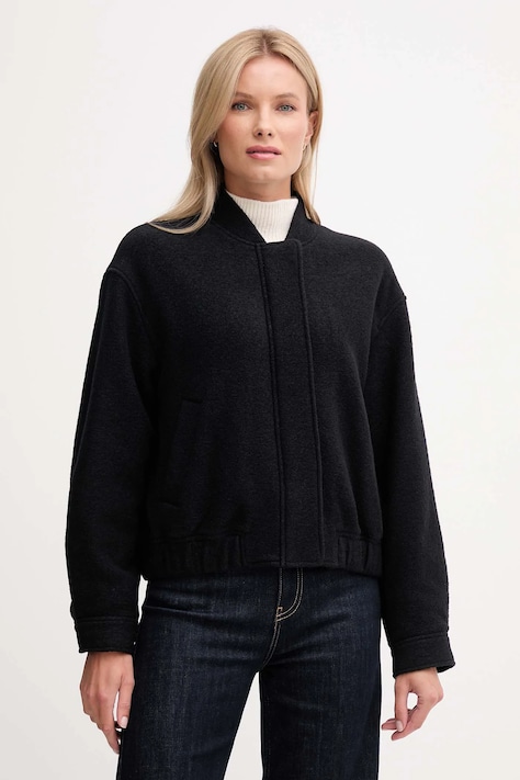 Bunda s prímesou vlny Tommy Hilfiger čierna farba, prechodná, WW0WW45724