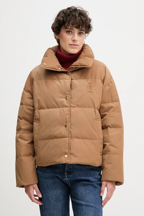 Tommy Hilfiger kurtka puchowa kolor brązowy zimowa oversize WW0WW47294