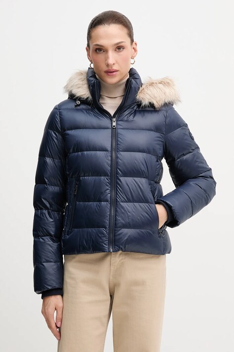 Péřová bunda Tommy Hilfiger tmavomodrá barva, přechodná, WW0WW47354