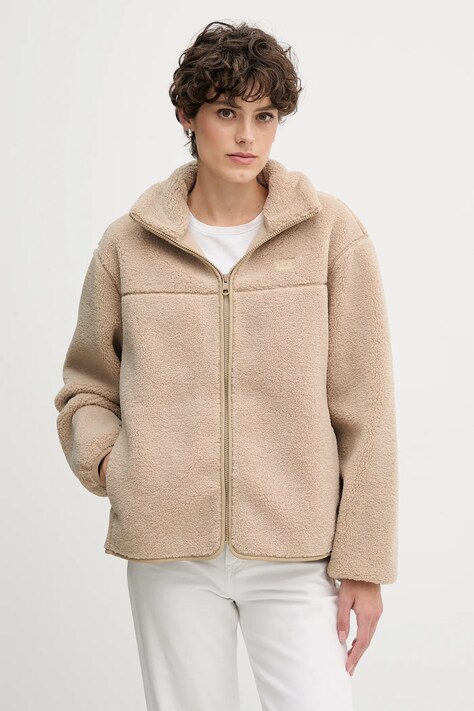 Fleecová mikina Tommy Hilfiger dámská, béžová barva, hladká, WW0WW48260