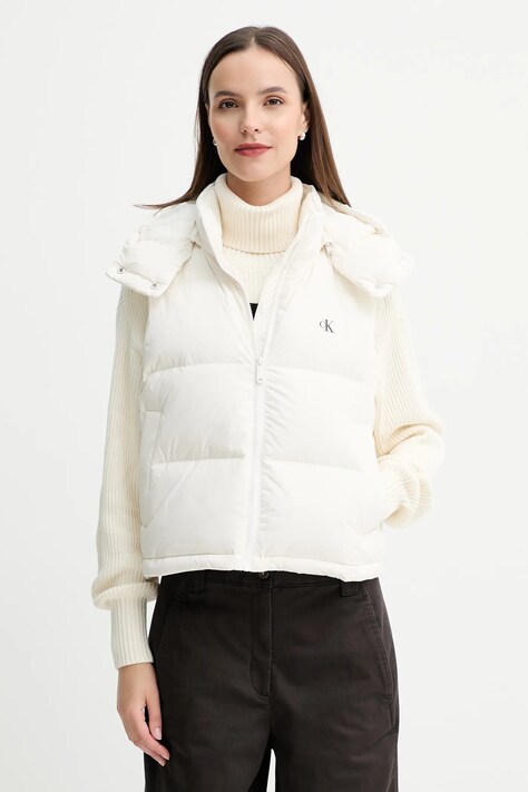 Calvin Klein Jeans bezrękawnik puchowy kolor beżowy zimowy LV047D500G