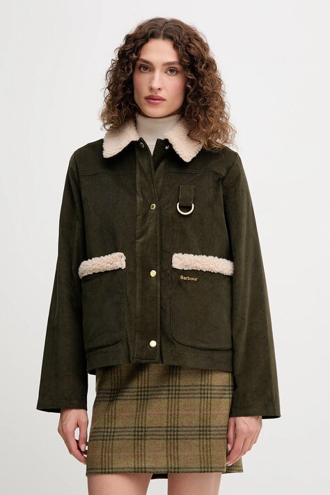 Barbour kurtka sztruksowa TABITHA kolor zielony przejściowa oversize LCA0366
