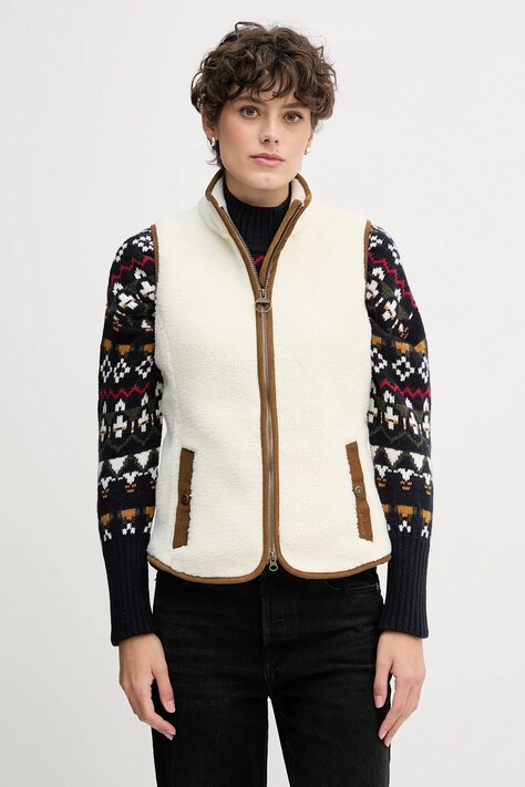 Barbour kamizelka polarowa BURFORD damska kolor beżowy gładka LFL0055