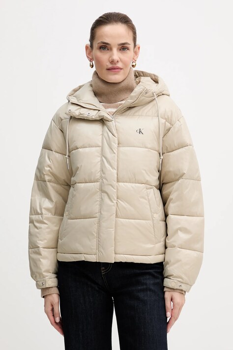 Calvin Klein Jeans kurtka kolor beżowy przejściowa LV047D505G