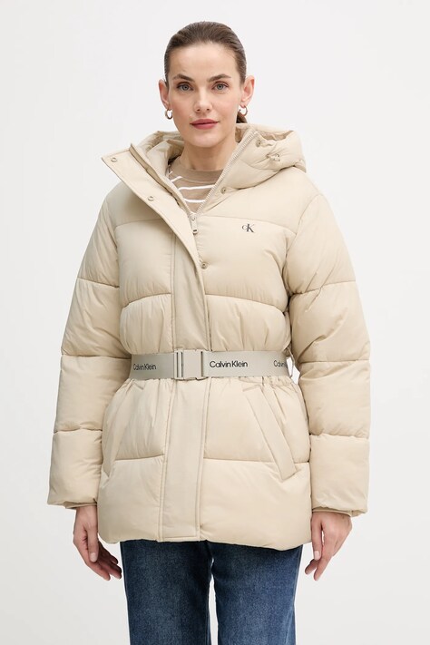 Calvin Klein Jeans kurtka kolor beżowy zimowa LV047D507G