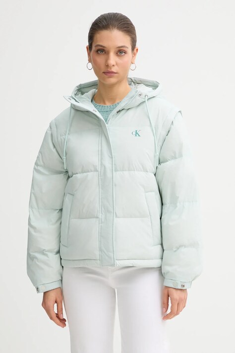 Calvin Klein Jeans bezrękawnik puchowy kolor turkusowy zimowa LV044D522G