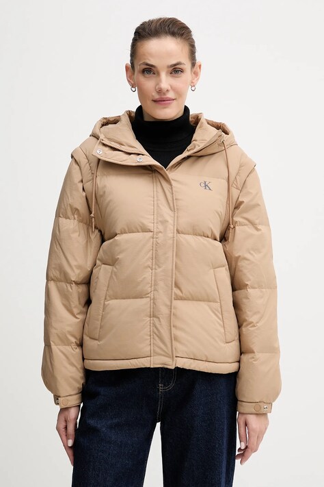 Calvin Klein Jeans bezrękawnik puchowy kolor beżowy zimowa LV044D522G