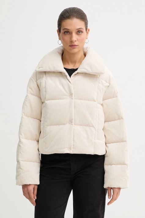 Manšestrová péřová bunda Calvin Klein Jeans béžová barva, zimní, LV044D527G