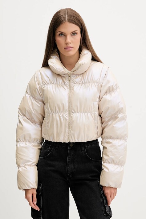 adidas Originals kurtka Ess Glossy kolor beżowy zimowa oversize JX2985