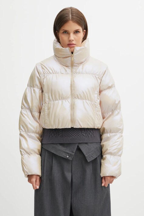 adidas Originals kurtka Ess Glossy kolor beżowy zimowa oversize JX2985