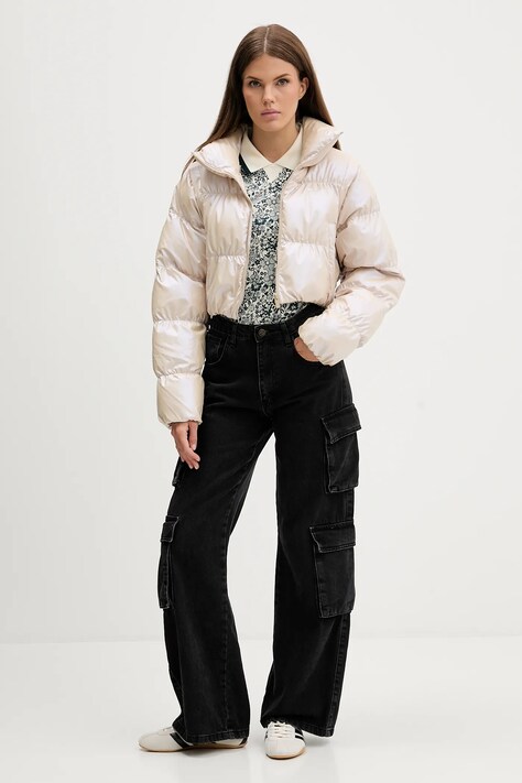 adidas Originals kurtka Ess Glossy kolor beżowy zimowa oversize JX2985