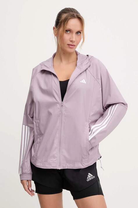 adidas Performance kurtka do biegania HYGLM kolor różowy przejściowa JX7382