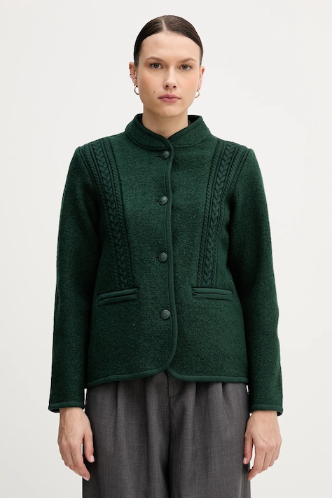 Hoss Intropia kurtka wełniana kolor zielony przejściowa 5432678