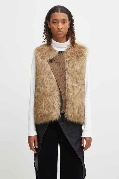 Obojstranná vesta Andersson Bell Curved Placket Reversible Faux-Fur Vest hnedá farba, prechodná, awa722u
