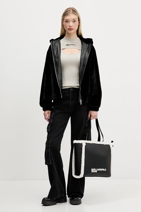 Karl Lagerfeld Jeans geacă culoarea negru, de tranziție, oversize, A4W15057